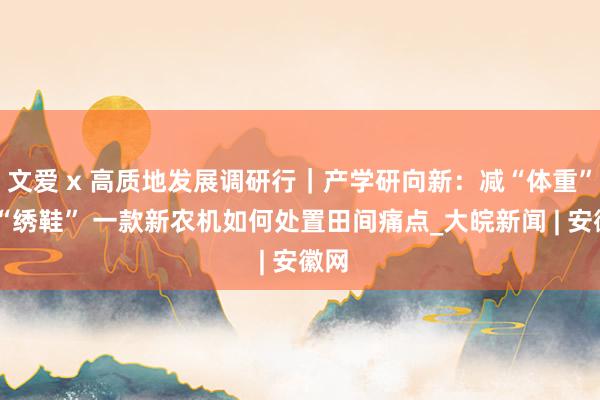 文爱 x 高质地发展调研行｜产学研向新：减“体重” 换“绣鞋” 一款新农机如何处置田间痛点_大皖新闻 | 安徽网