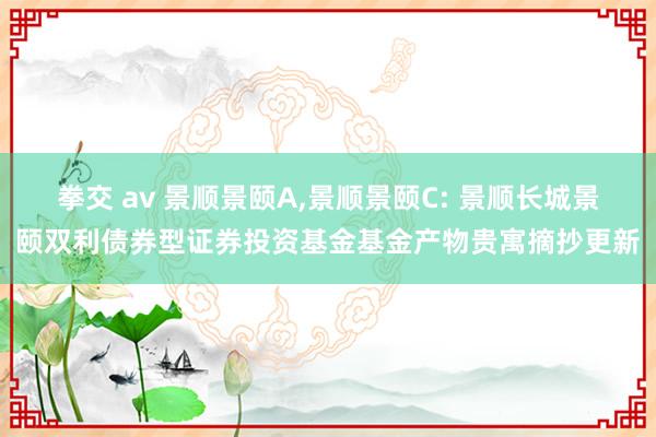 拳交 av 景顺景颐A,景顺景颐C: 景顺长城景颐双利债券型证券投资基金基金产物贵寓摘抄更新
