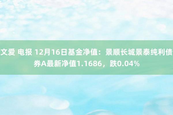 文爱 电报 12月16日基金净值：景顺长城景泰纯利债券A最新净值1.1686，跌0.04%
