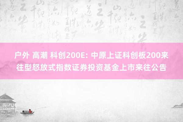 户外 高潮 科创200E: 中原上证科创板200来往型怒放式指数证券投资基金上市来往公告