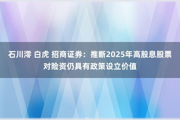 石川澪 白虎 招商证券：推断2025年高股息股票对险资仍具有政策设立价值