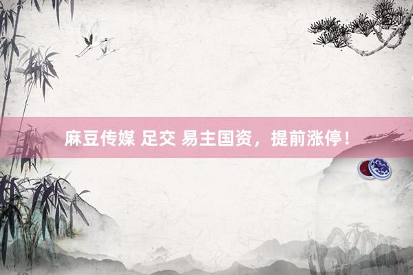 麻豆传媒 足交 易主国资，提前涨停！